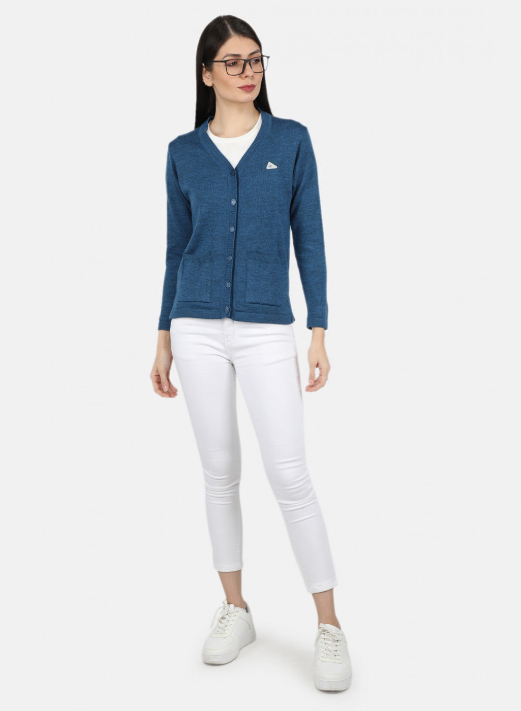 Women Blue Solid Cardigan