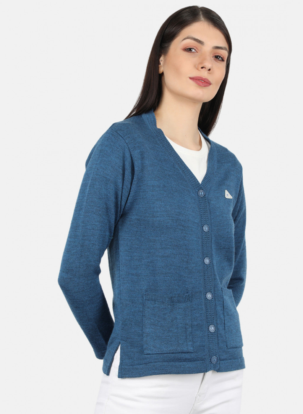 Women Blue Solid Cardigan