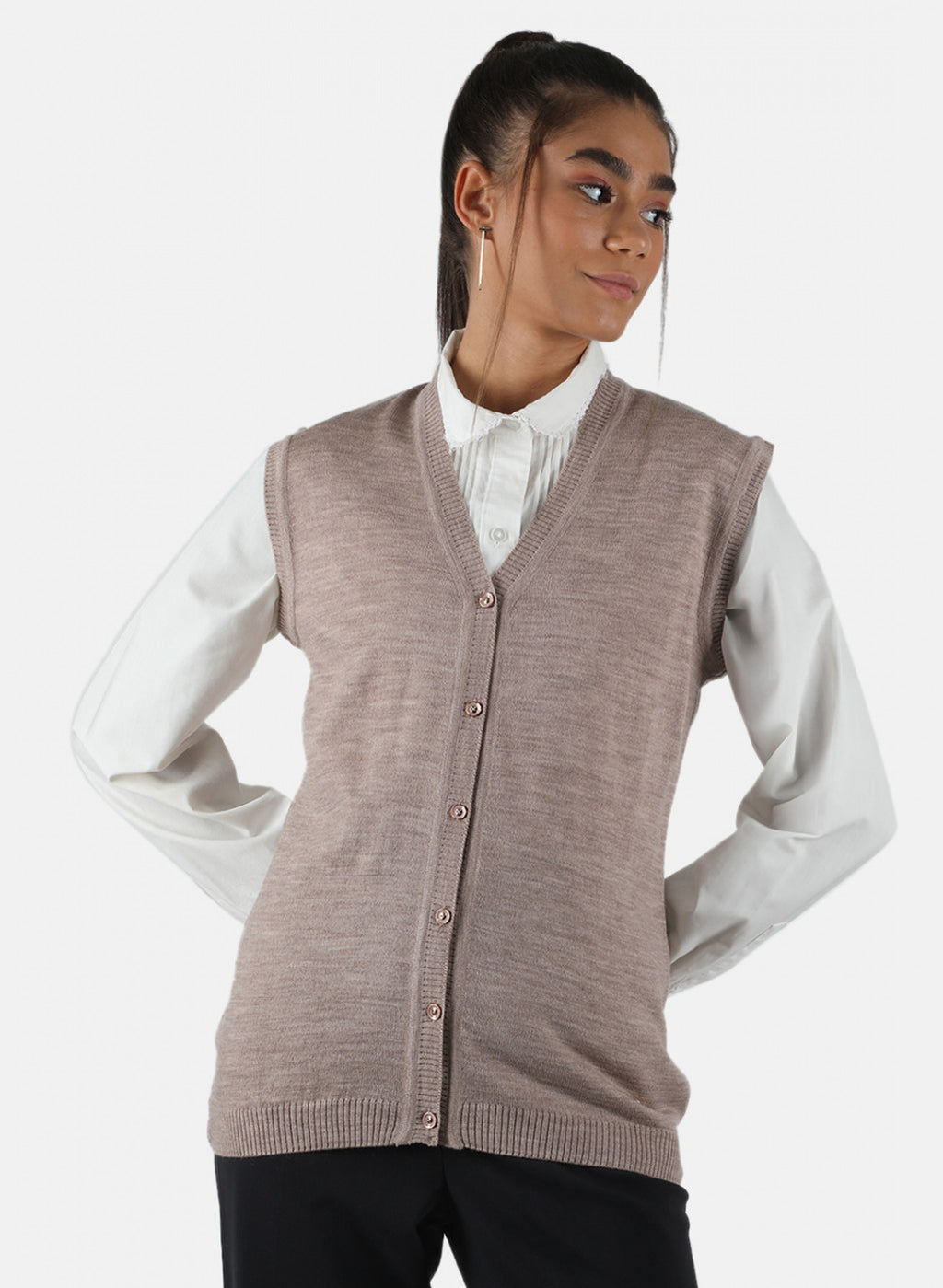 Women Beige Solid Cardigan