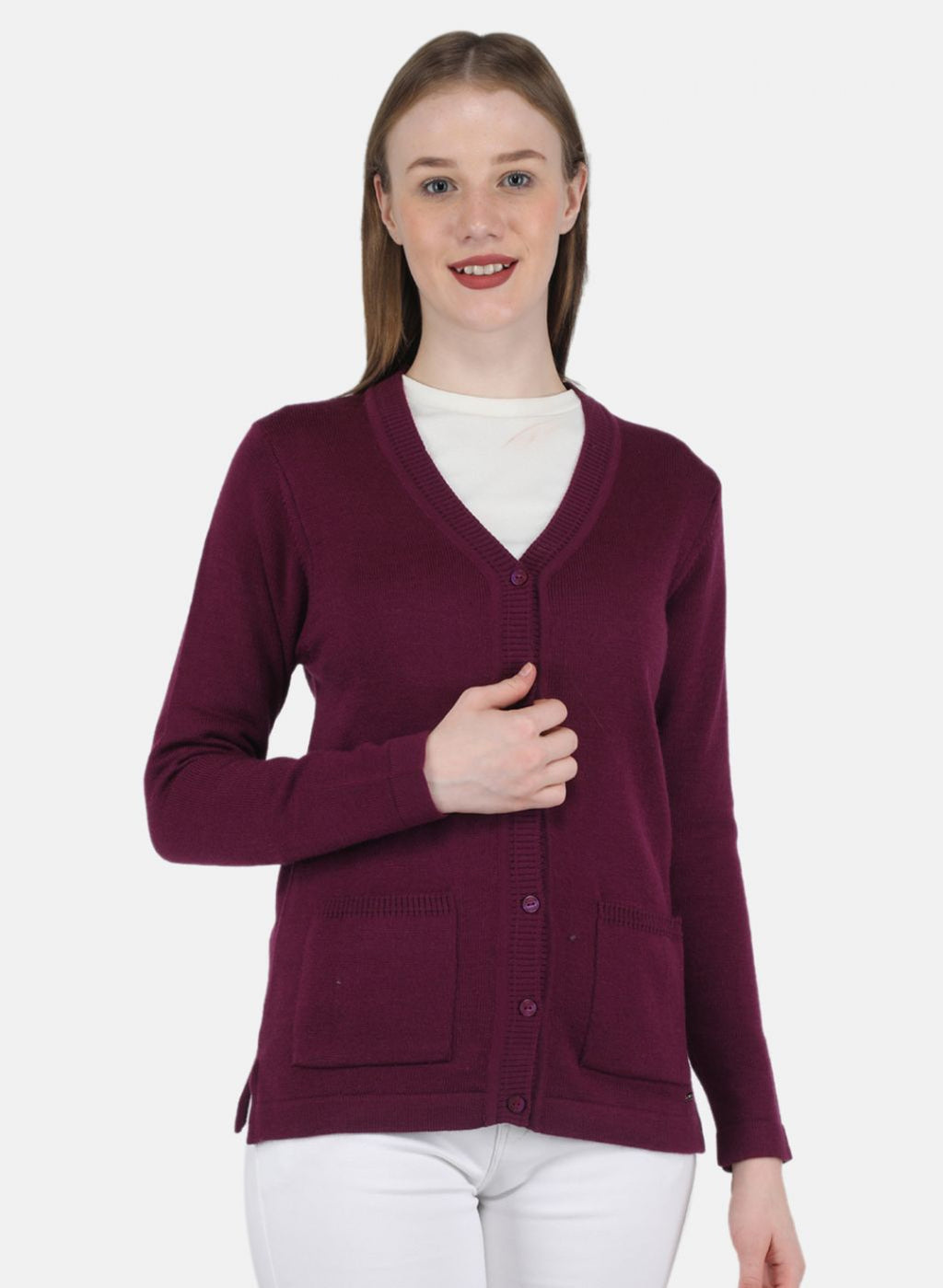 Women Purple Solid Cardigan