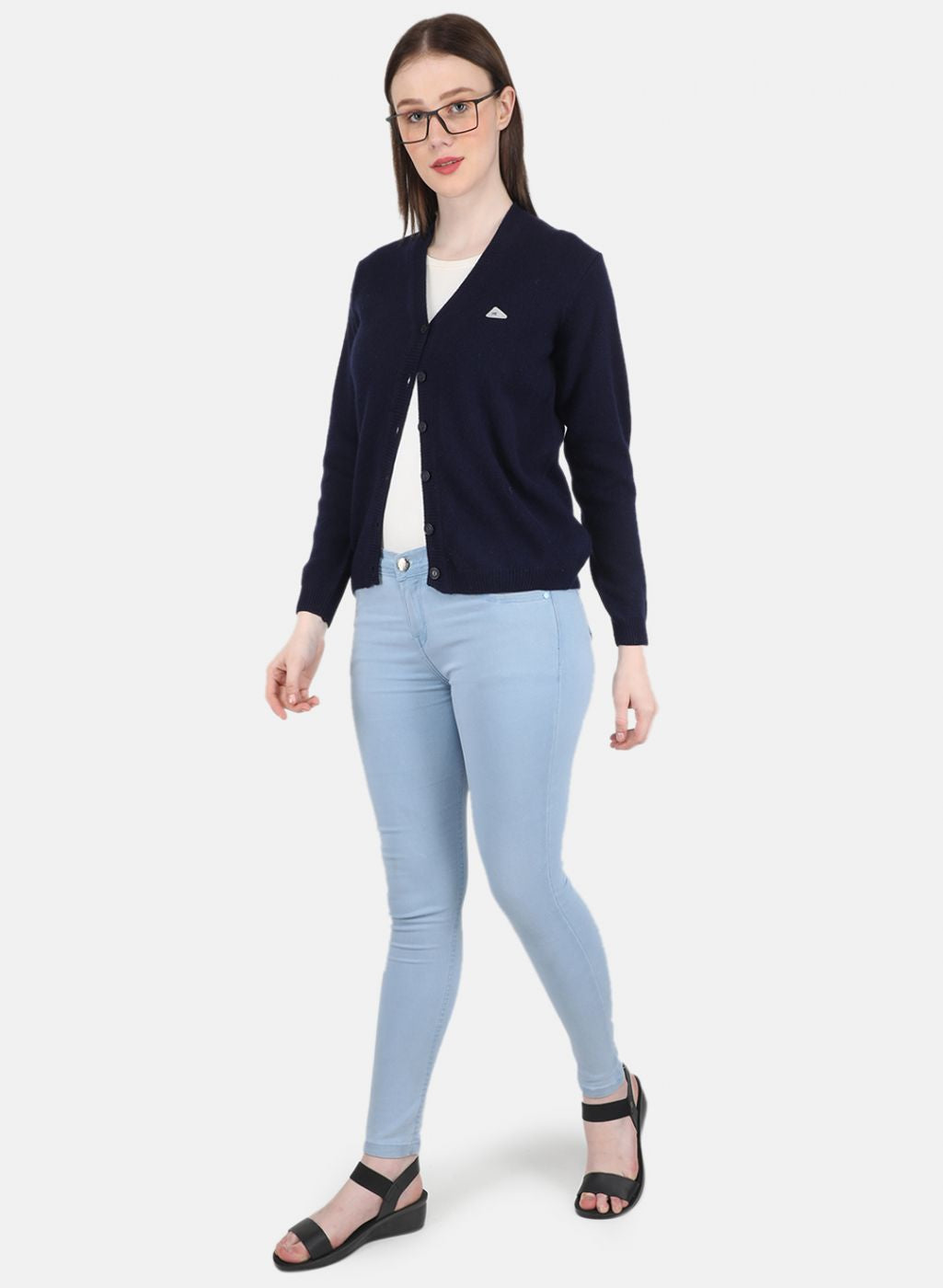Women NAvy Blue Solid Cardigan