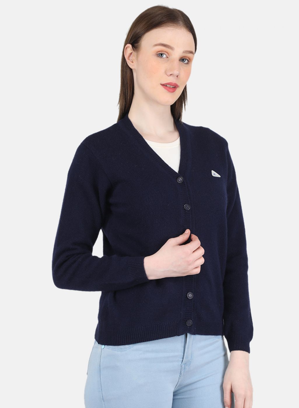 Women NAvy Blue Solid Cardigan