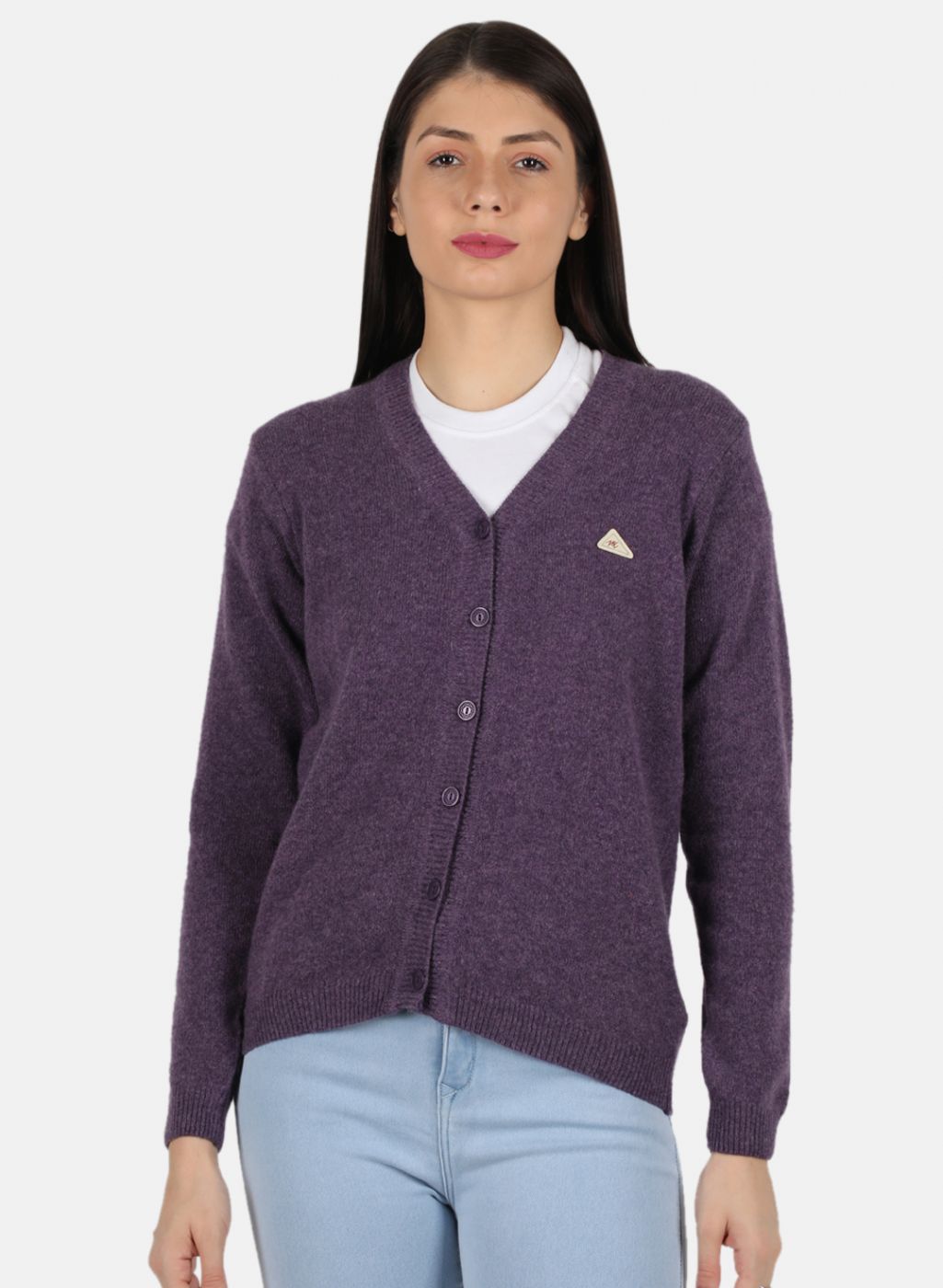 Women Purple Solid Cardigan