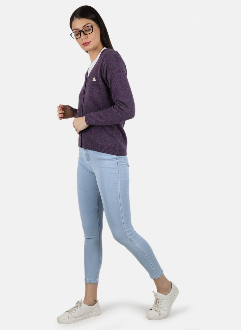Women Purple Solid Cardigan