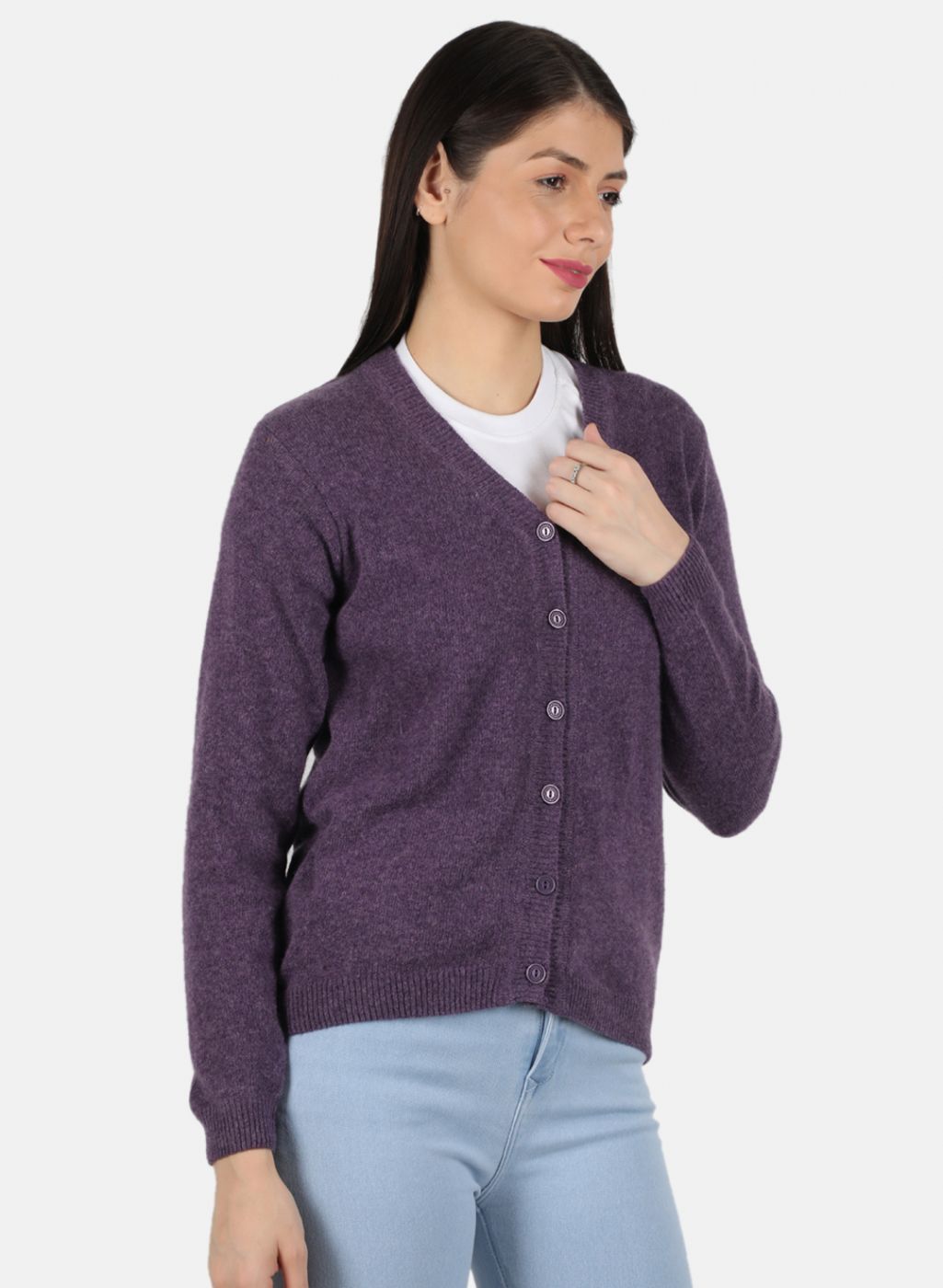 Women Purple Solid Cardigan