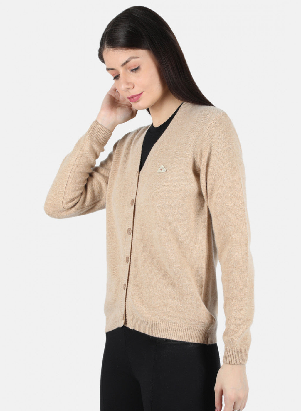 Women Beige Solid Cardigan