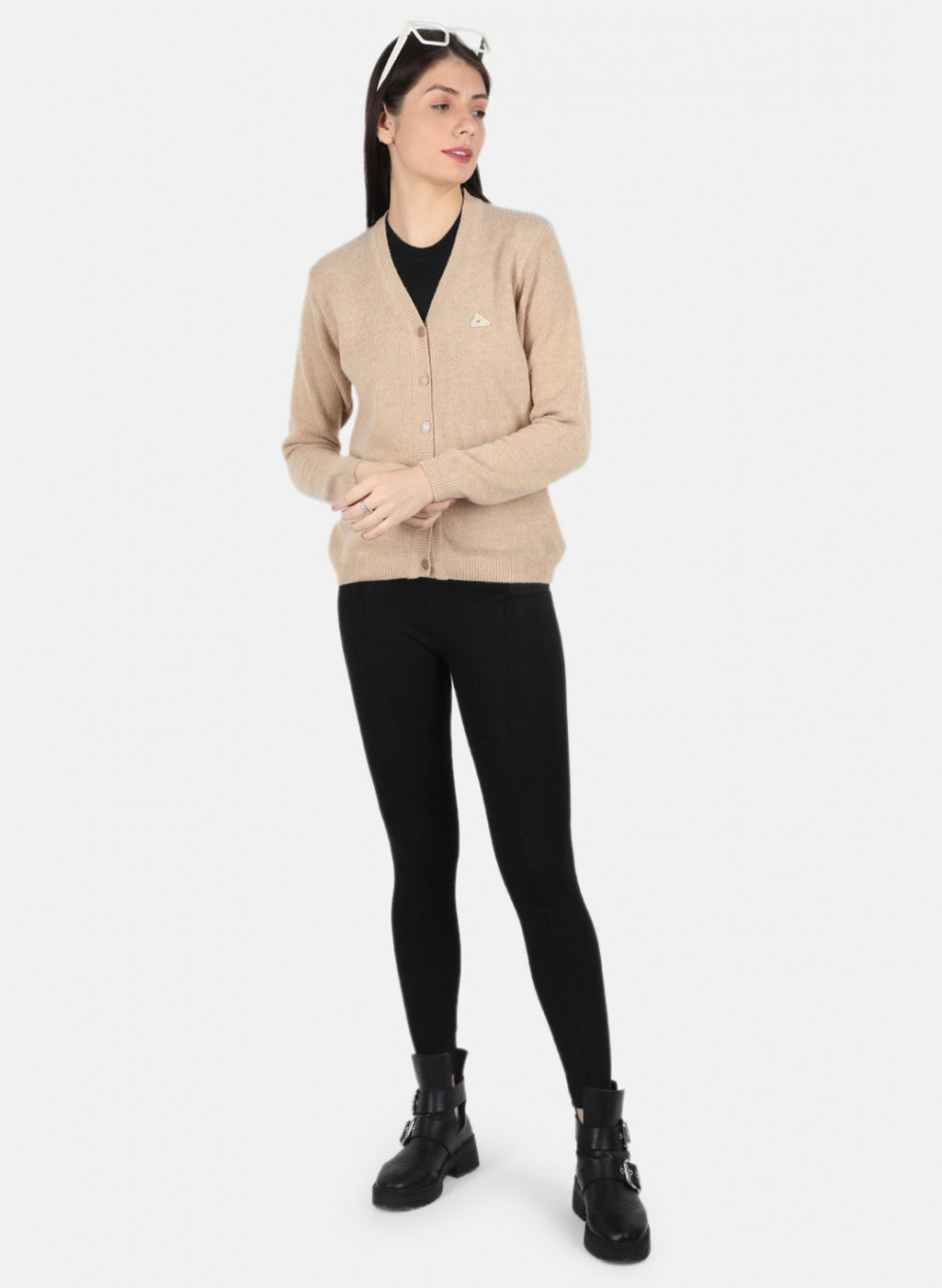Women Beige Solid Cardigan