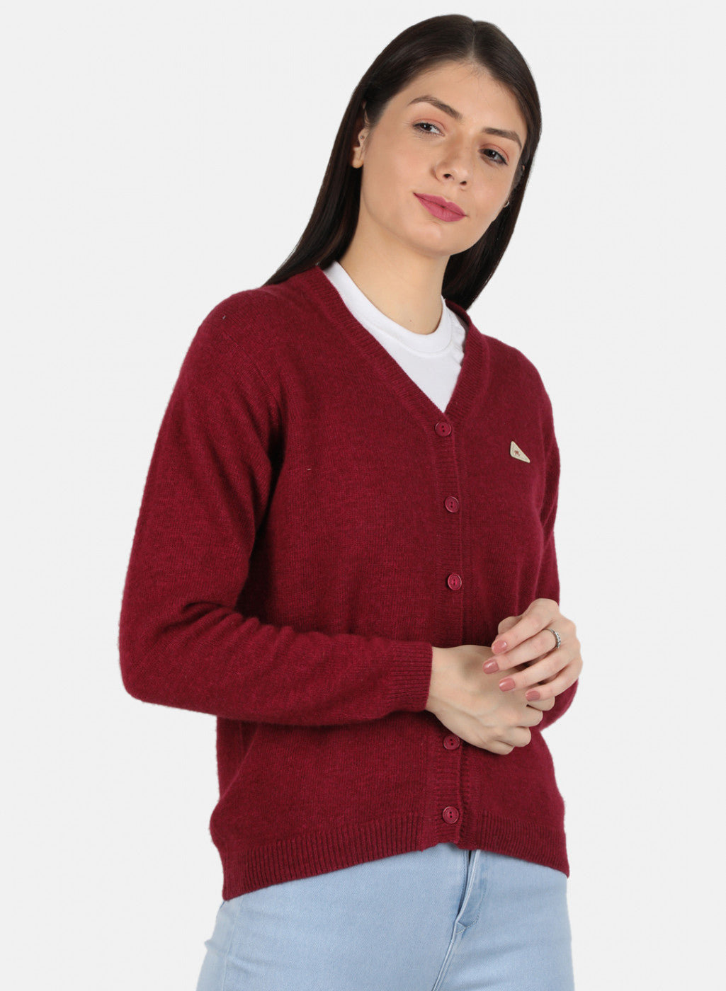 Women Red Solid Cardigan