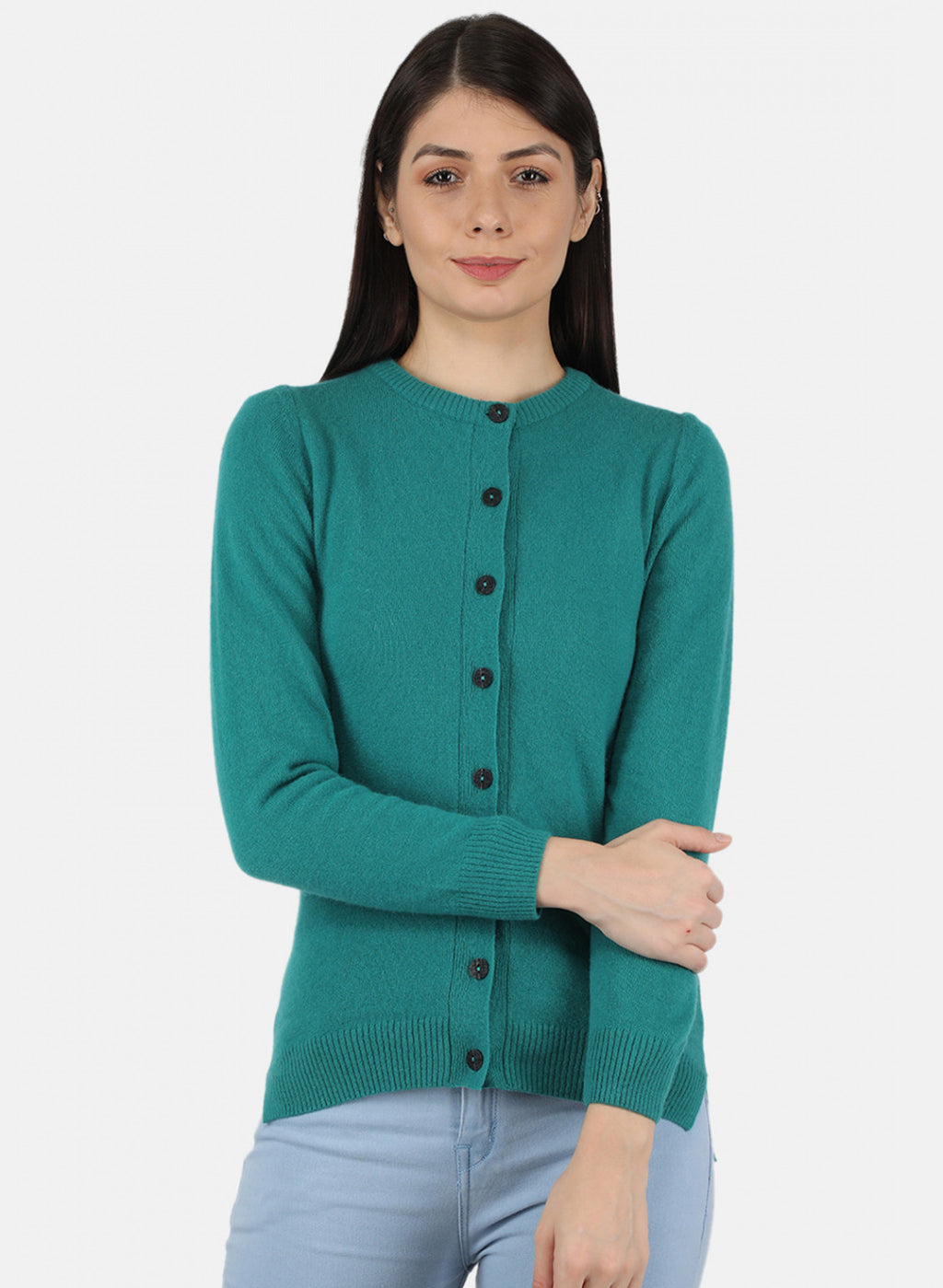 Women Green Solid Cardigan