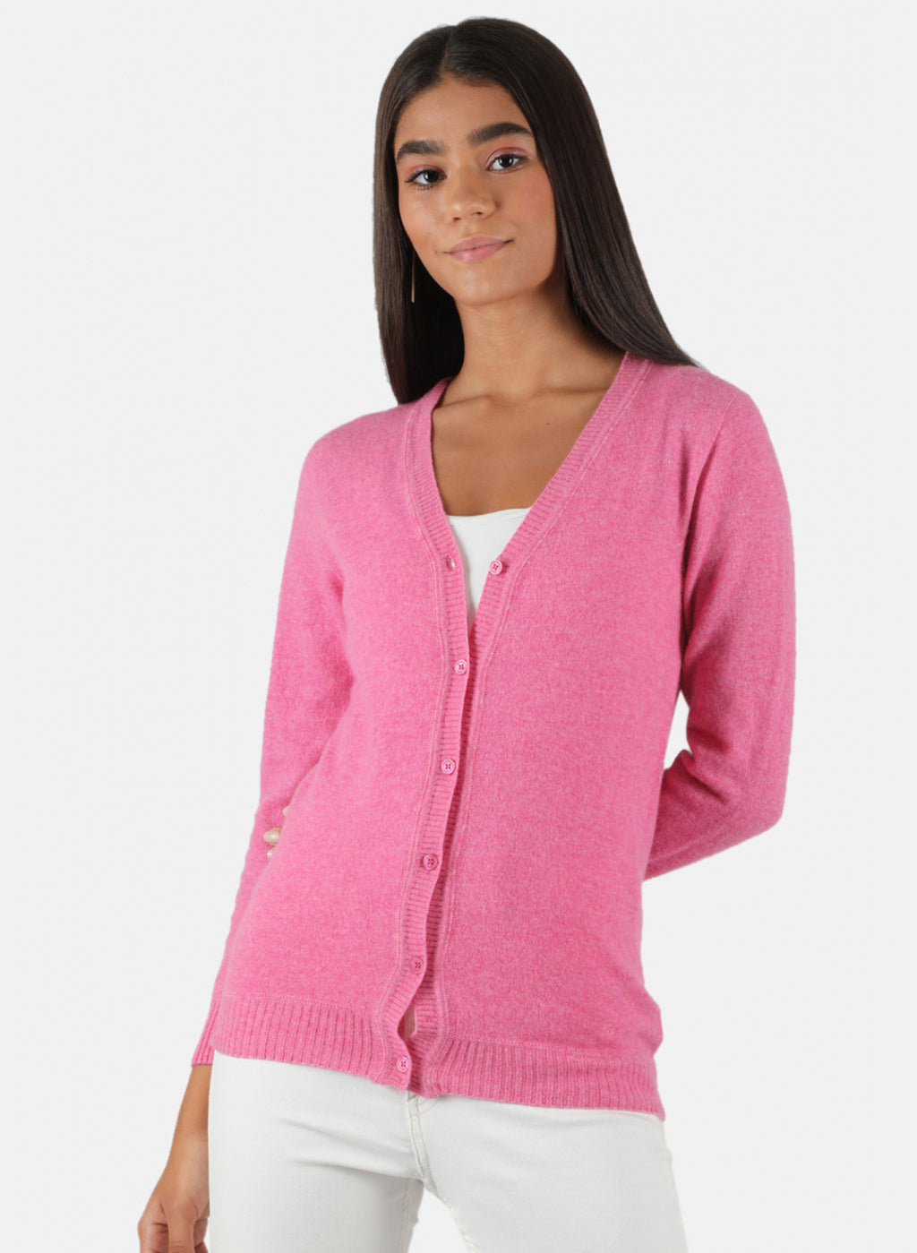 Women Pink Solid Cardigan
