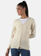 Women Off White Solid Cardigan