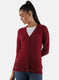 Women Red Solid Cardigan