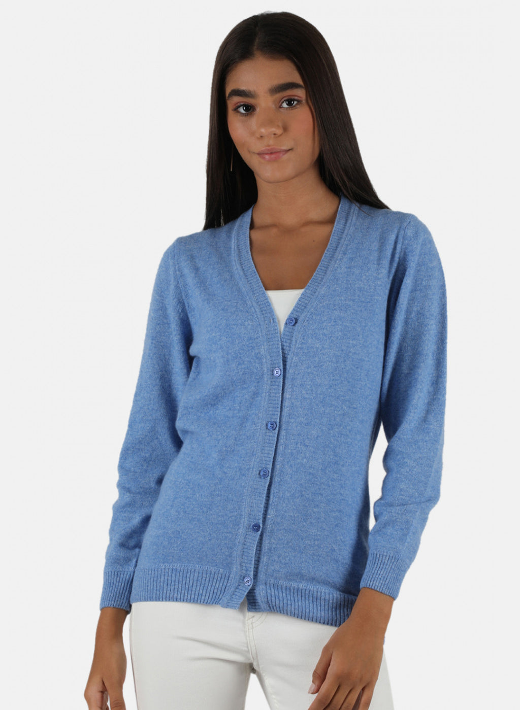Women Blue Solid Cardigan