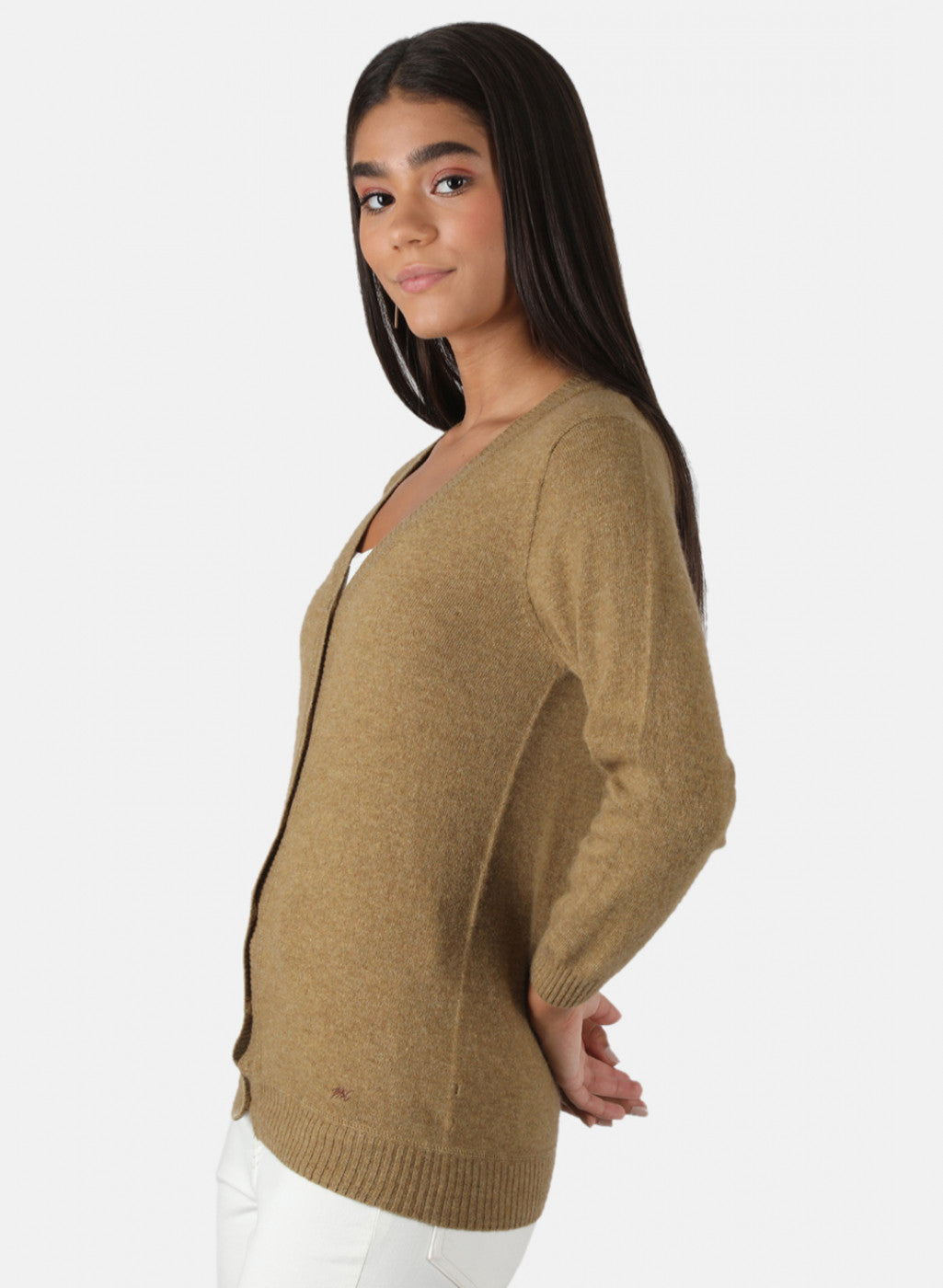 Women Khaki Solid Cardigan