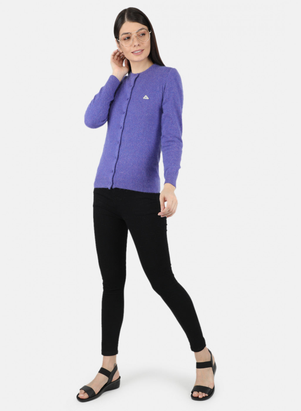 Women Purple Solid Cardigan