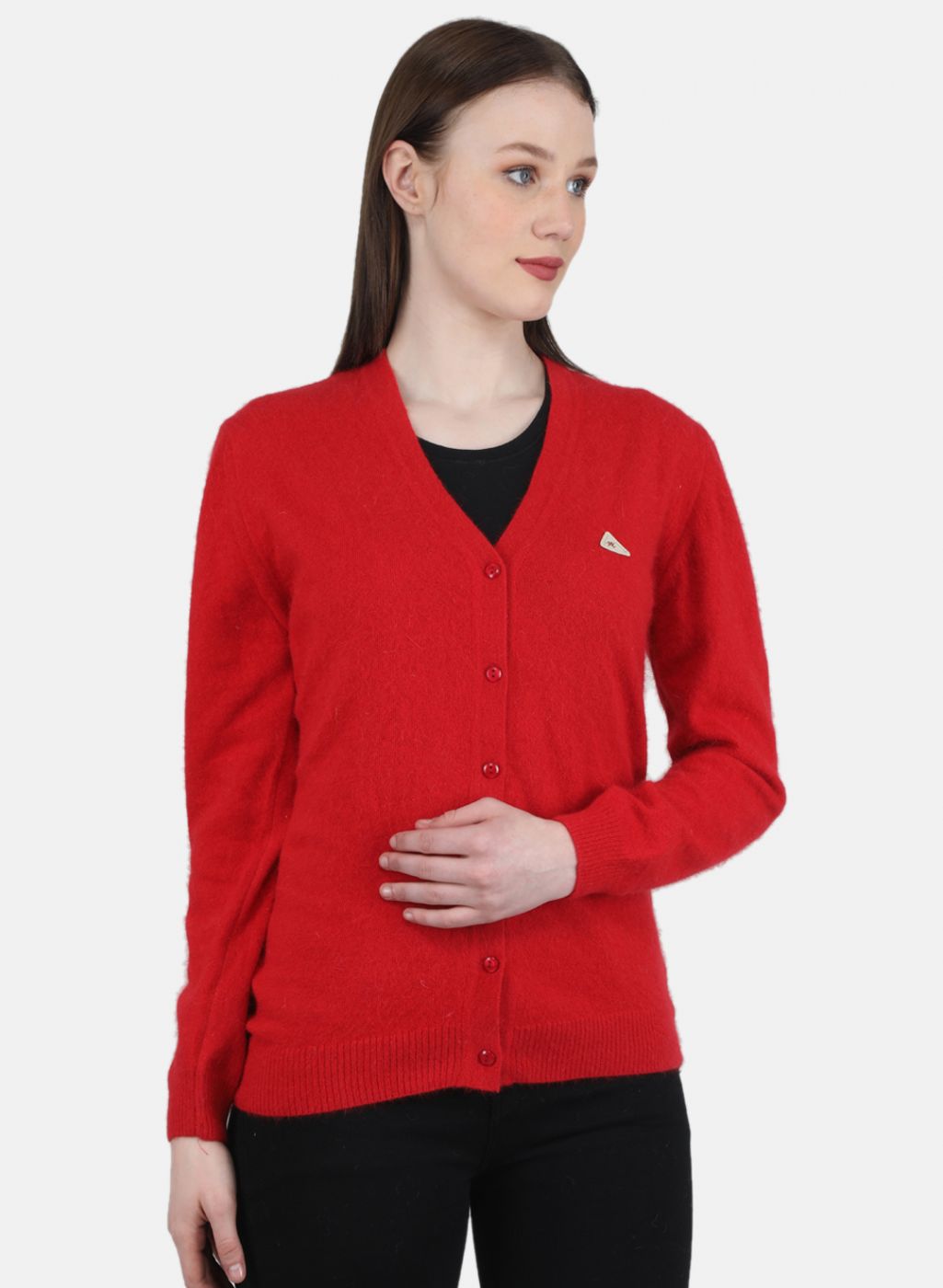 Women Red Solid Cardigan