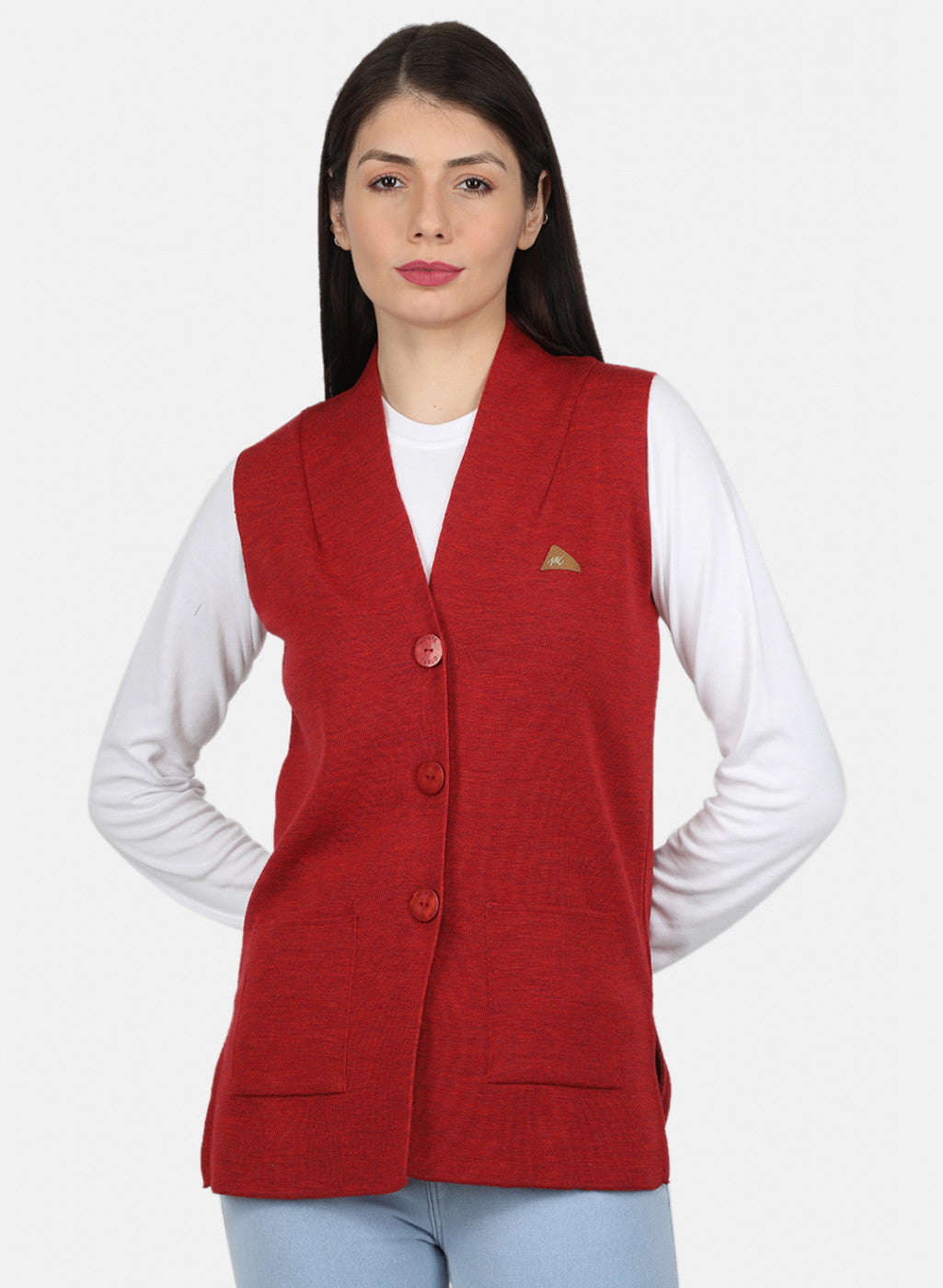 Women Red Solid Cardigan