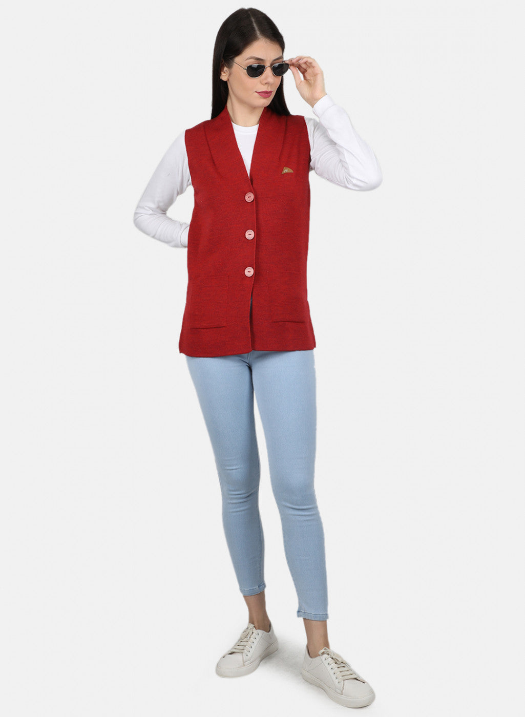 Women Red Solid Cardigan