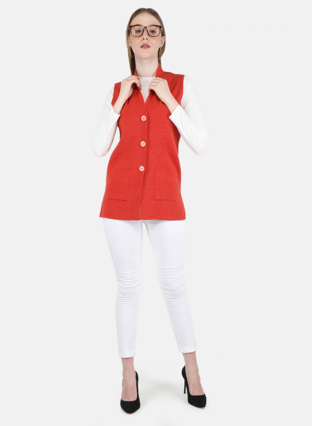 Women Orange Solid Cardigan