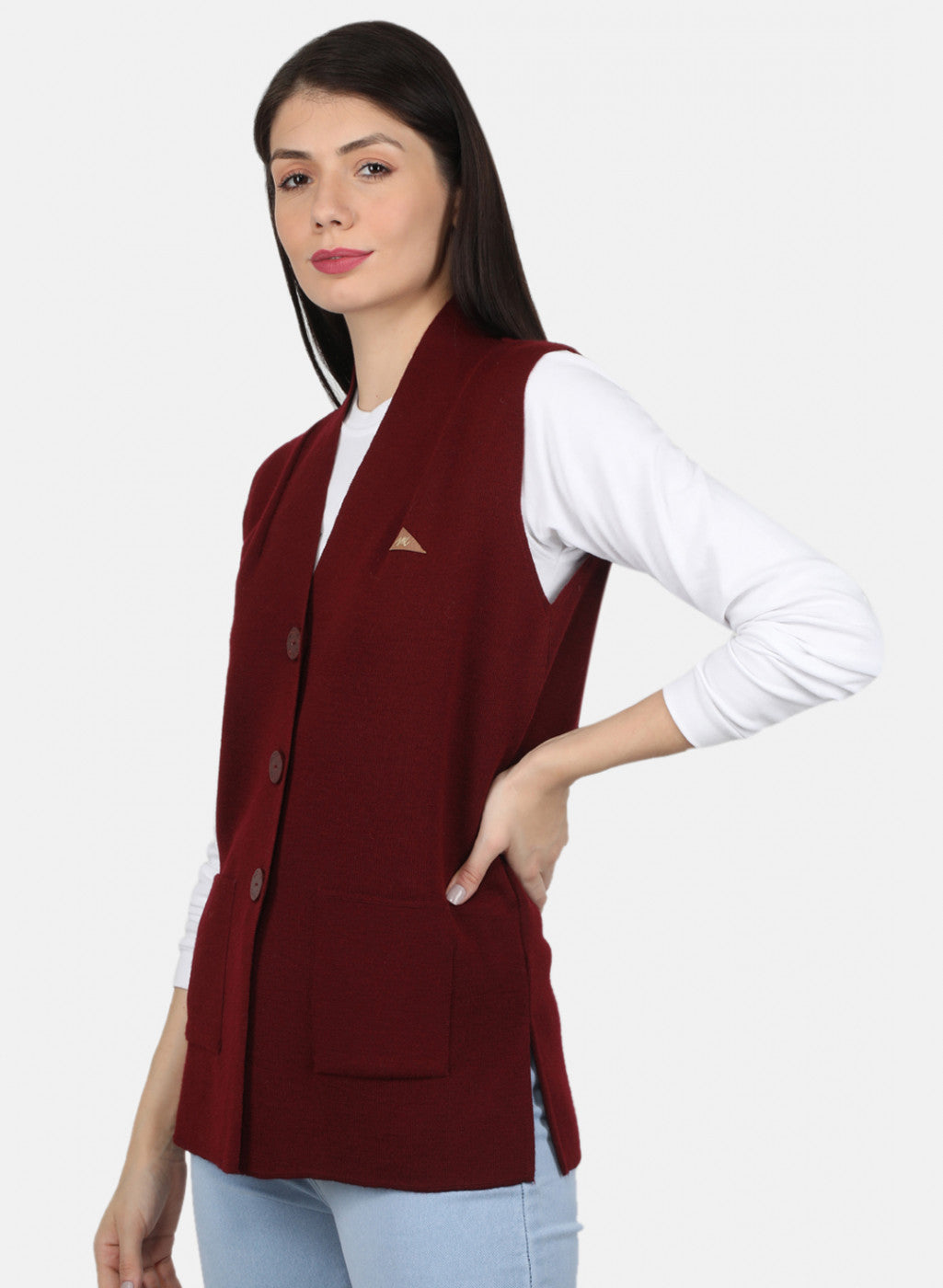 Women Dark Maroon Solid Cardigan