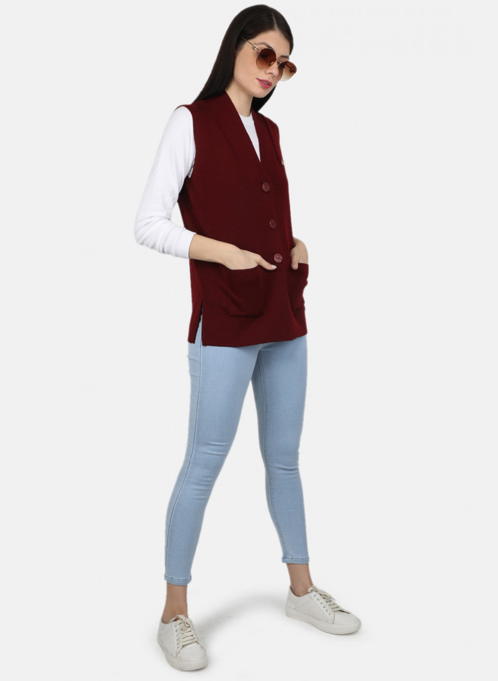 Women Dark Maroon Solid Cardigan