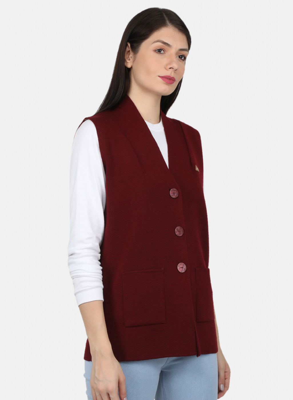 Women Dark Maroon Solid Cardigan
