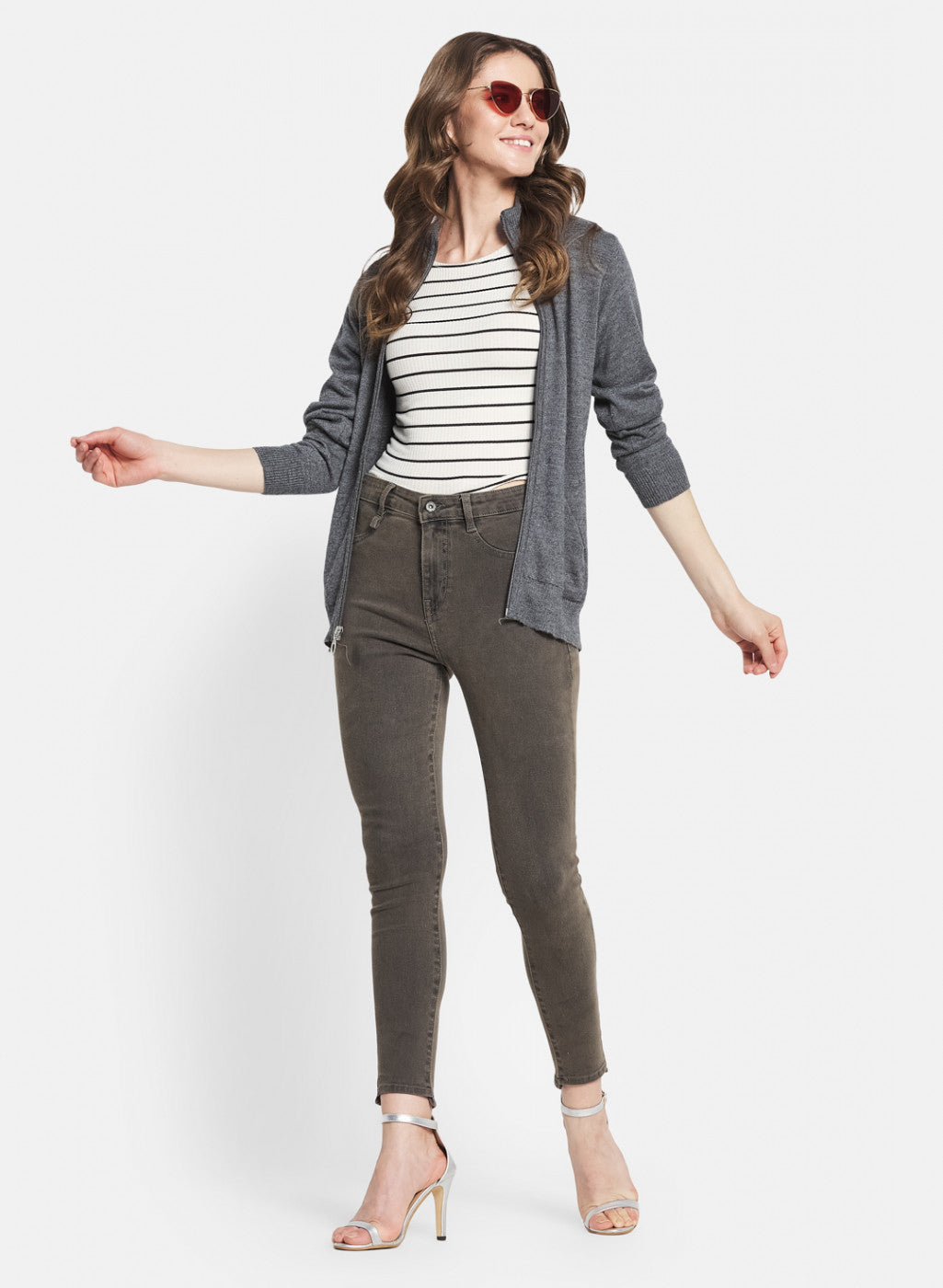 Women Grey Solid Cardigan
