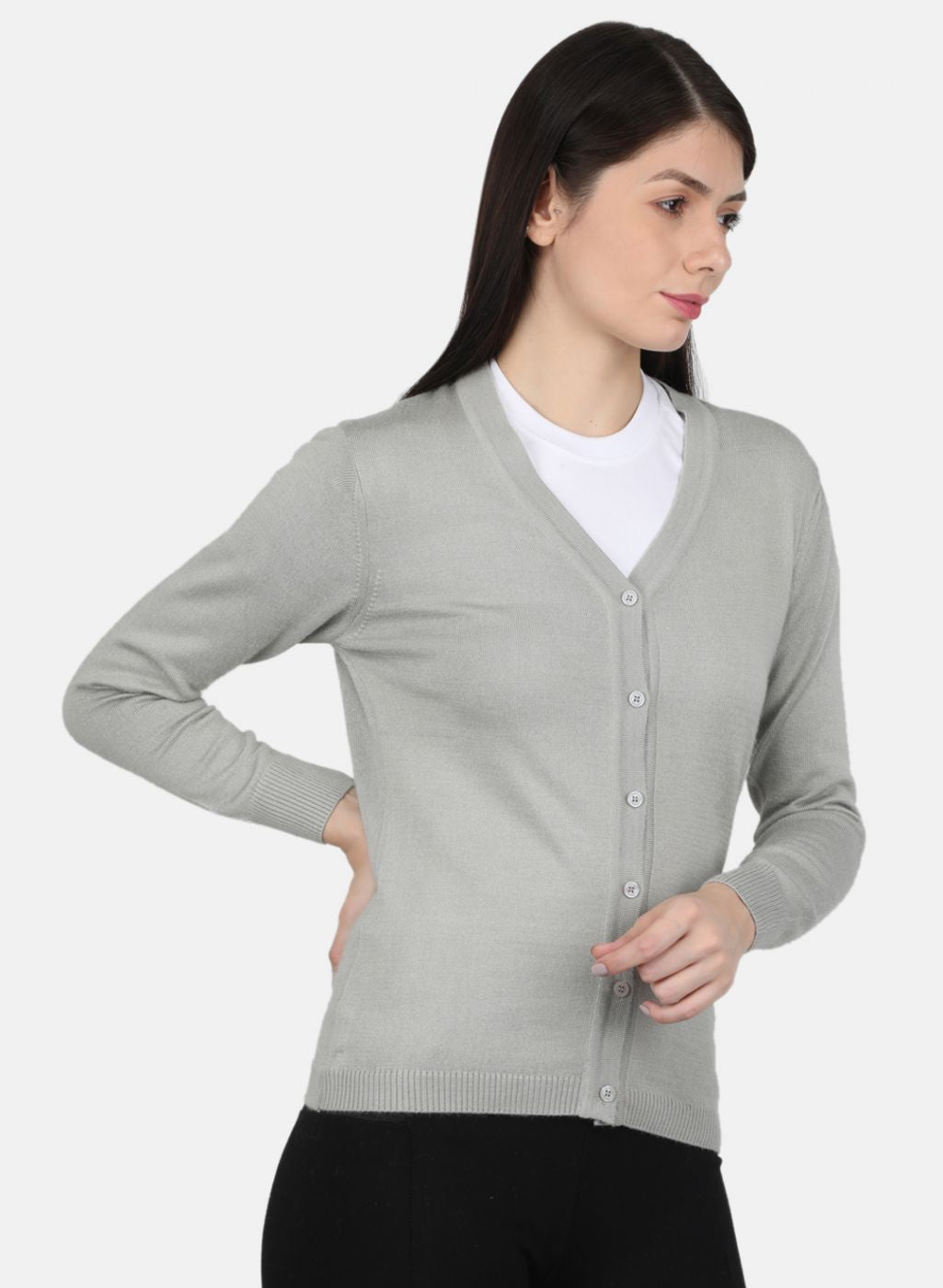 Women Grey Solid Cardigan