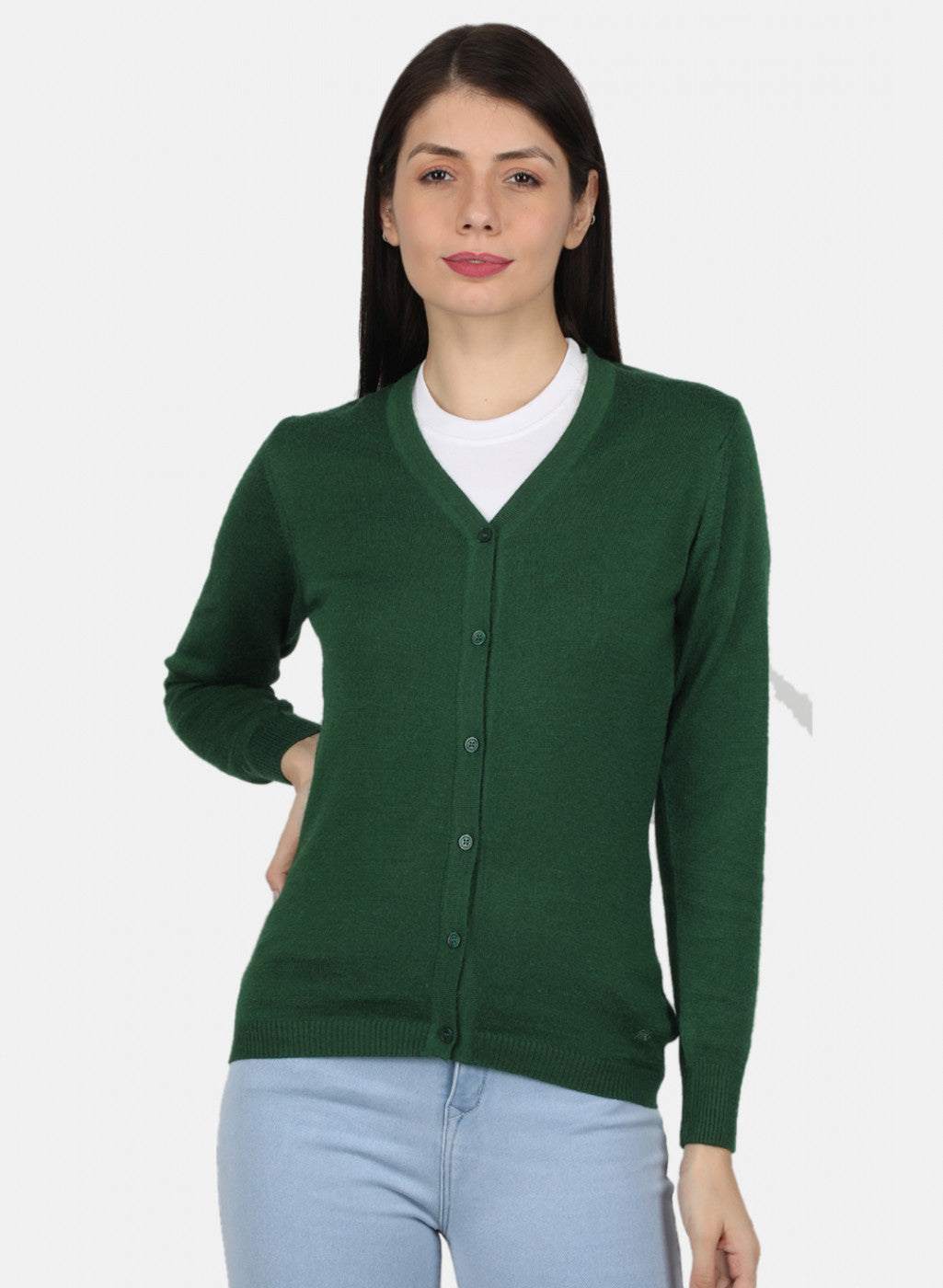 Women Green Solid Cardigan