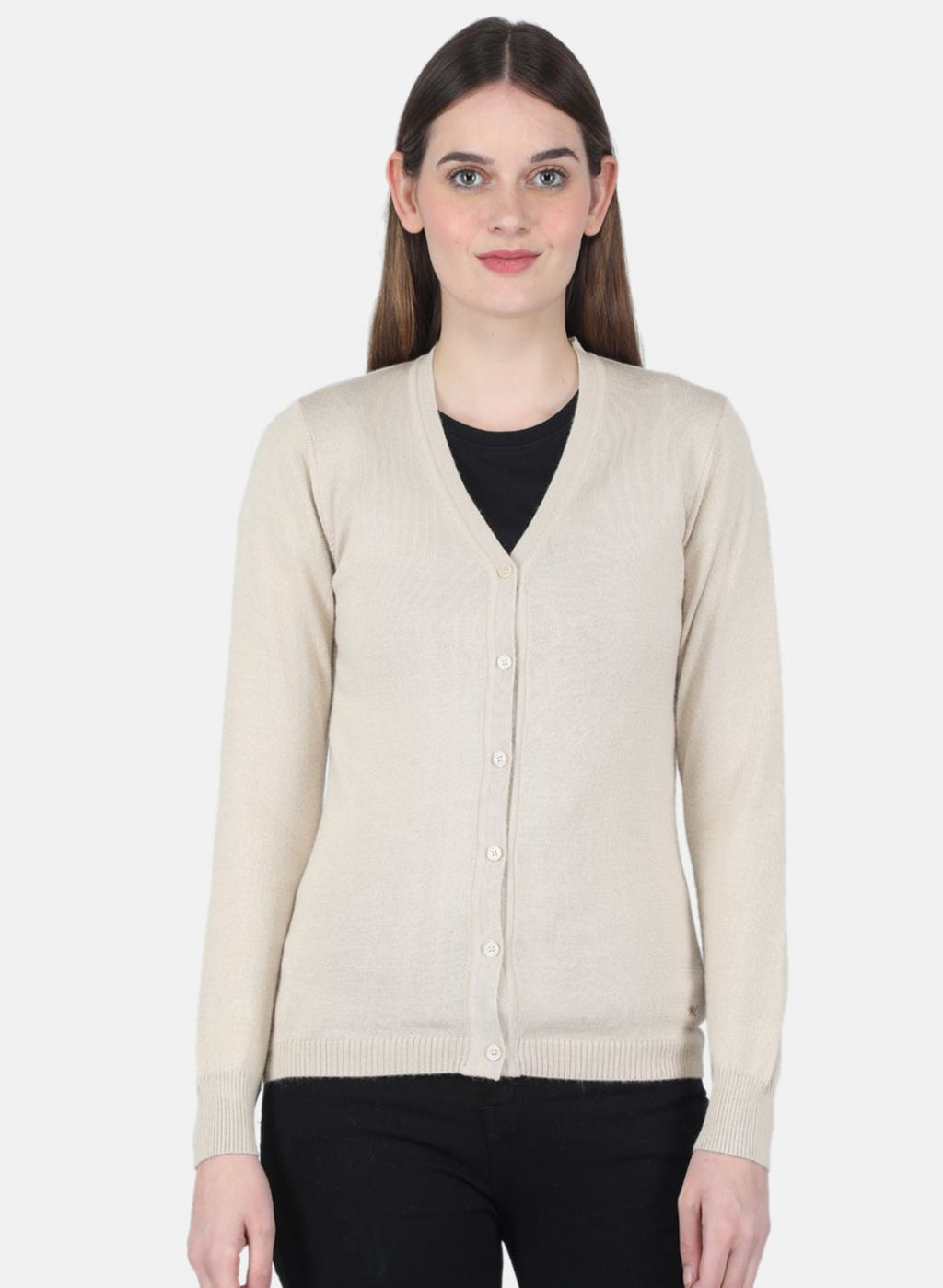 Women Beige Solid Cardigan