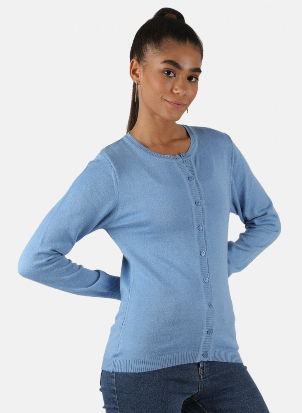 Women Blue Solid Cardigan