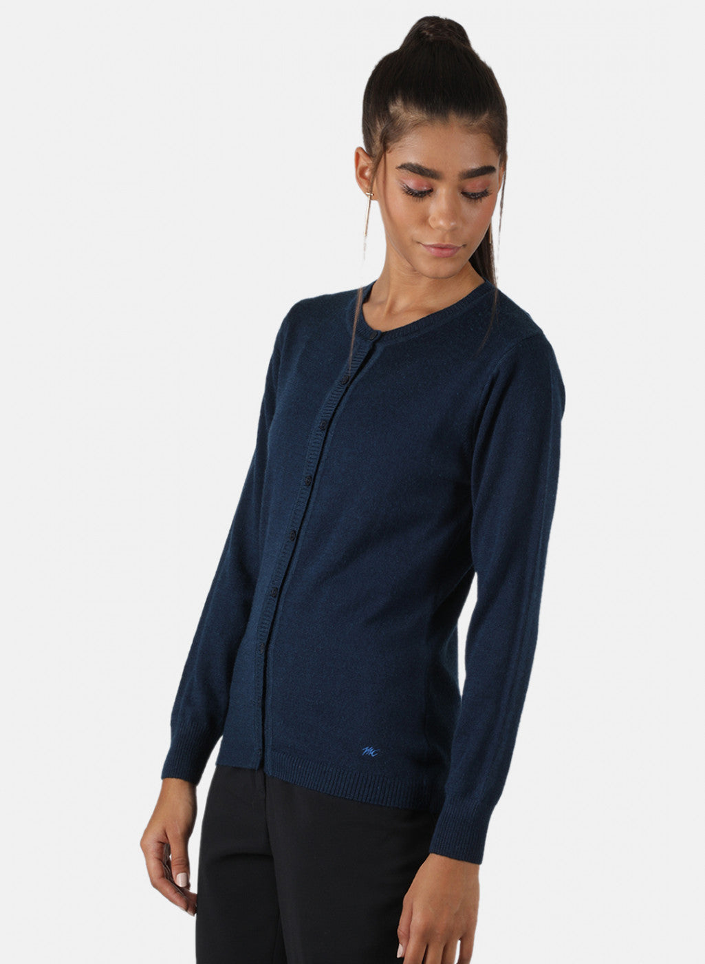 Women Navy Blue Solid Cardigan