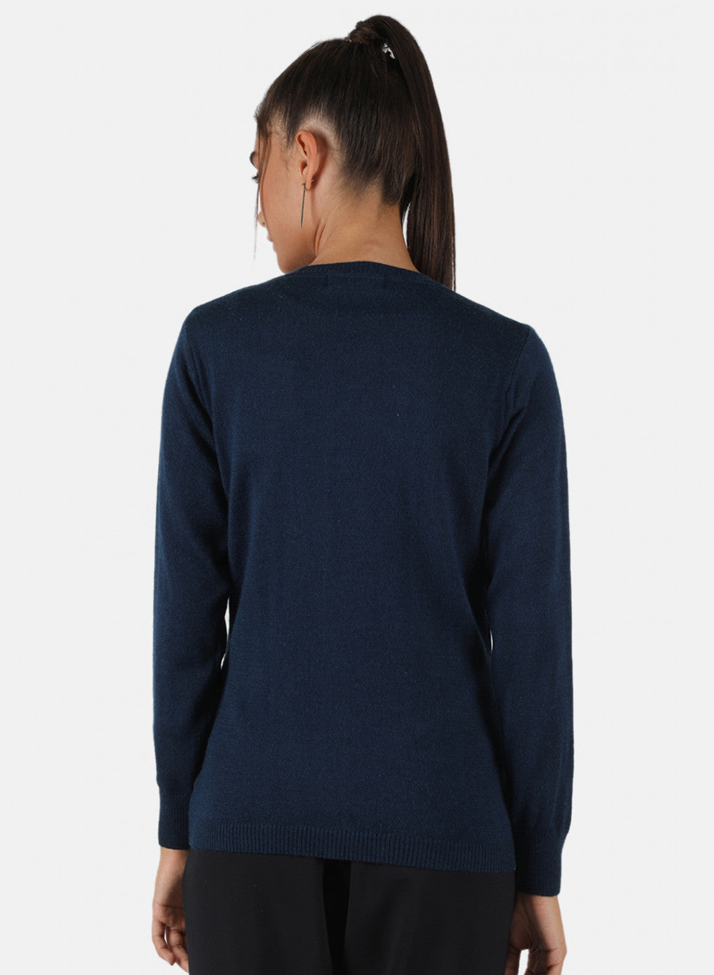 Women Navy Blue Solid Cardigan