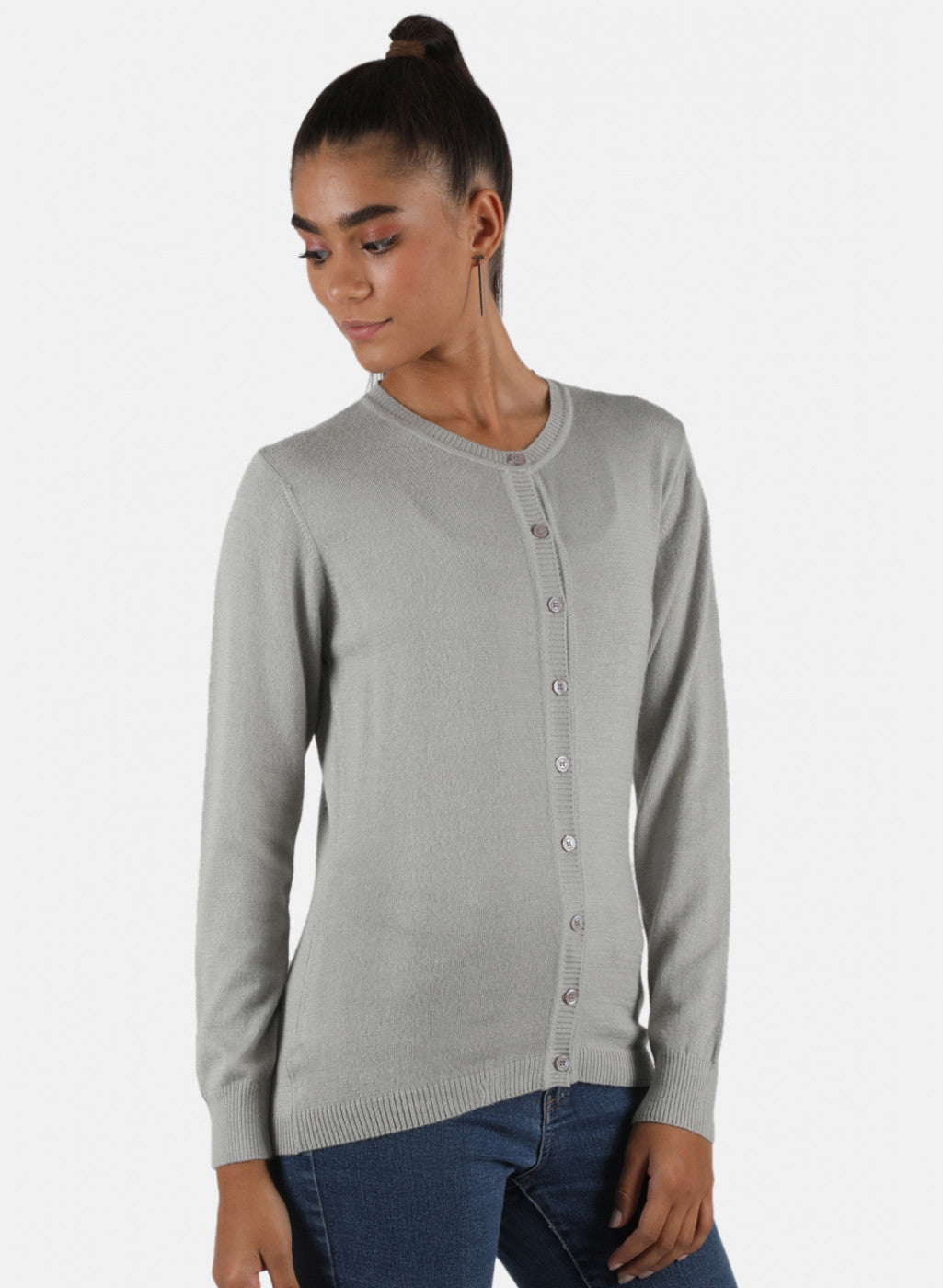 Women Grey Solid Cardigan