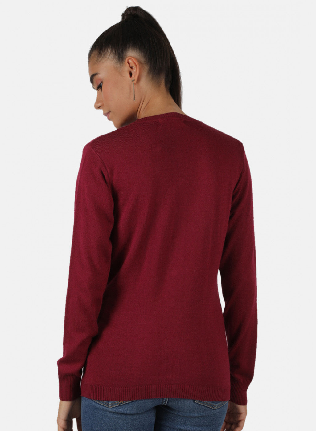 Women Maroon Solid Cardigan