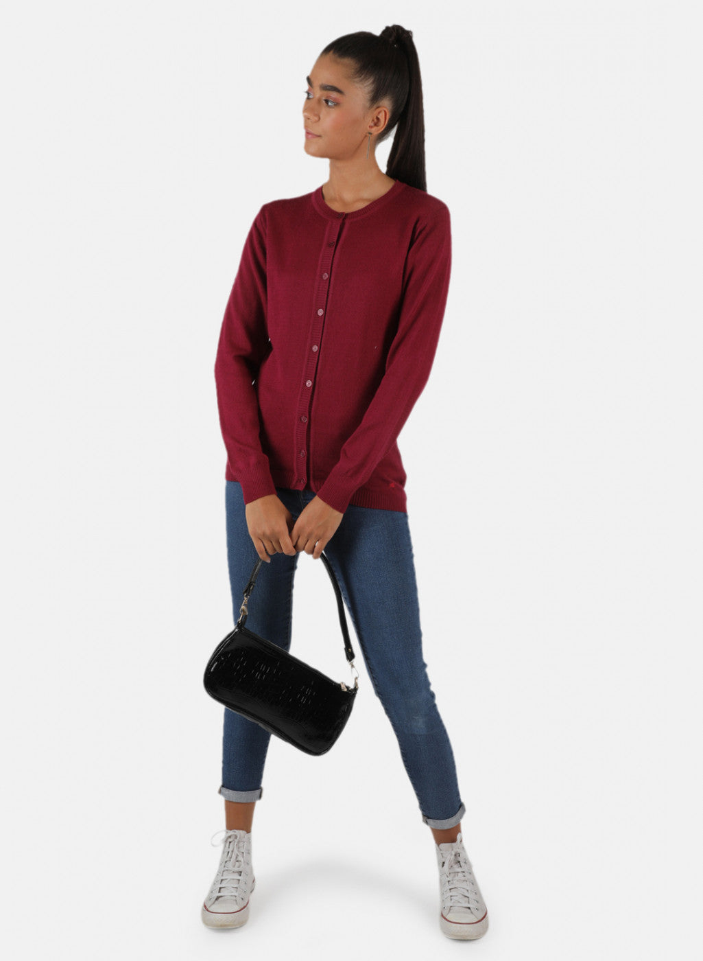 Women Maroon Solid Cardigan