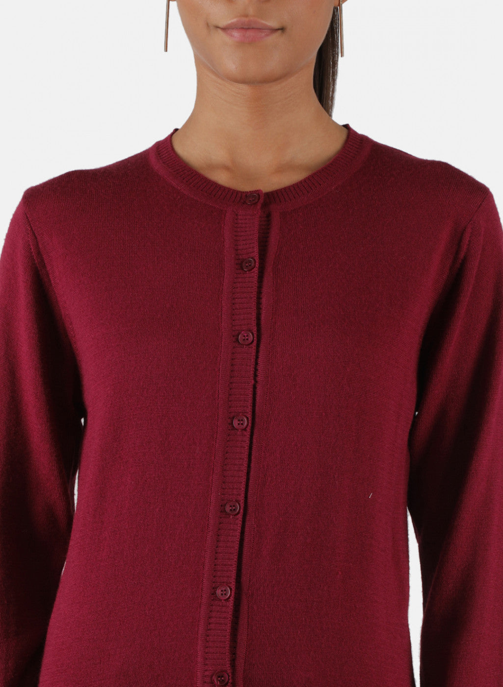 Women Maroon Solid Cardigan