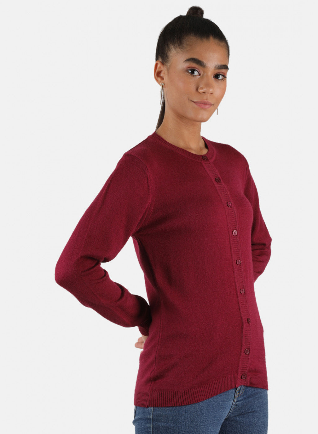 Women Maroon Solid Cardigan
