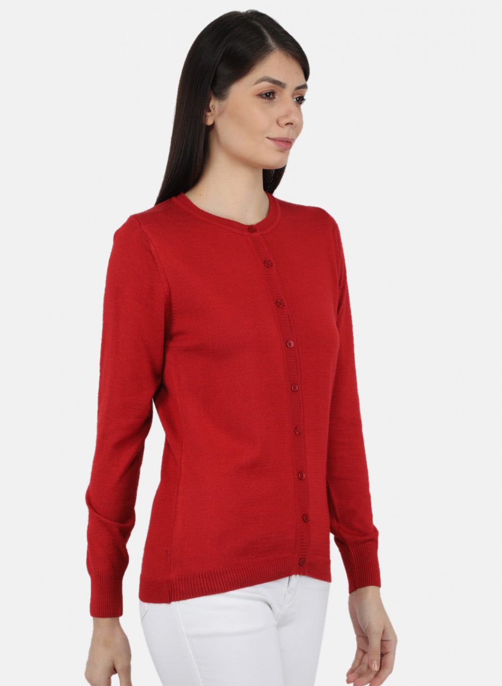 Women Red Solid Cardigan
