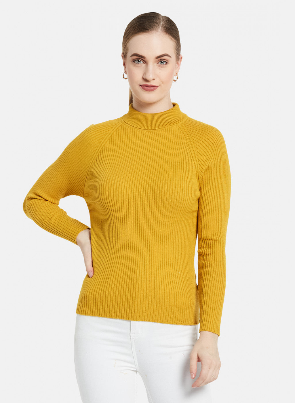 Women Golden Yellow Solid Sceavy Top