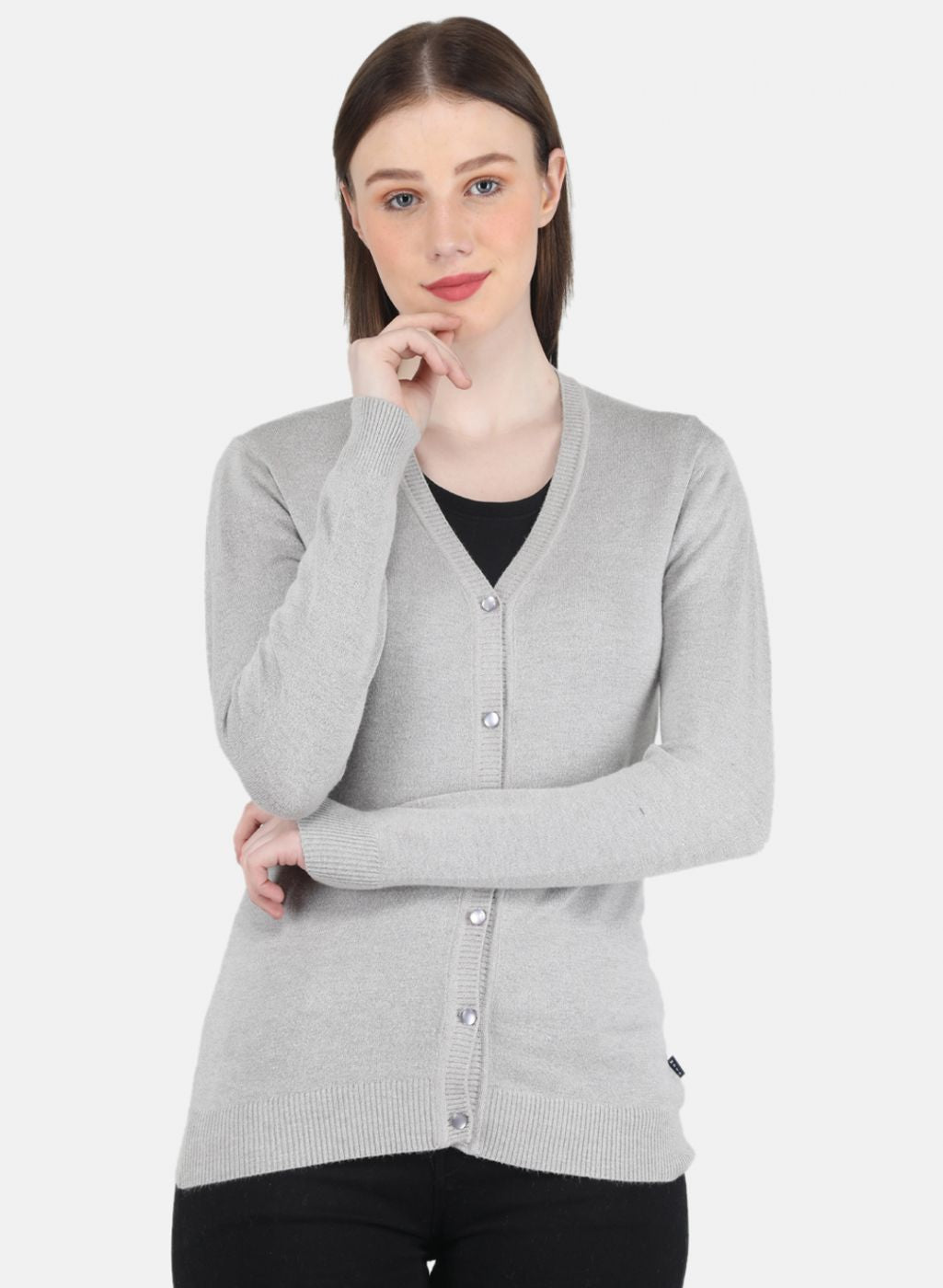 Women Grey Self Design Cardigan