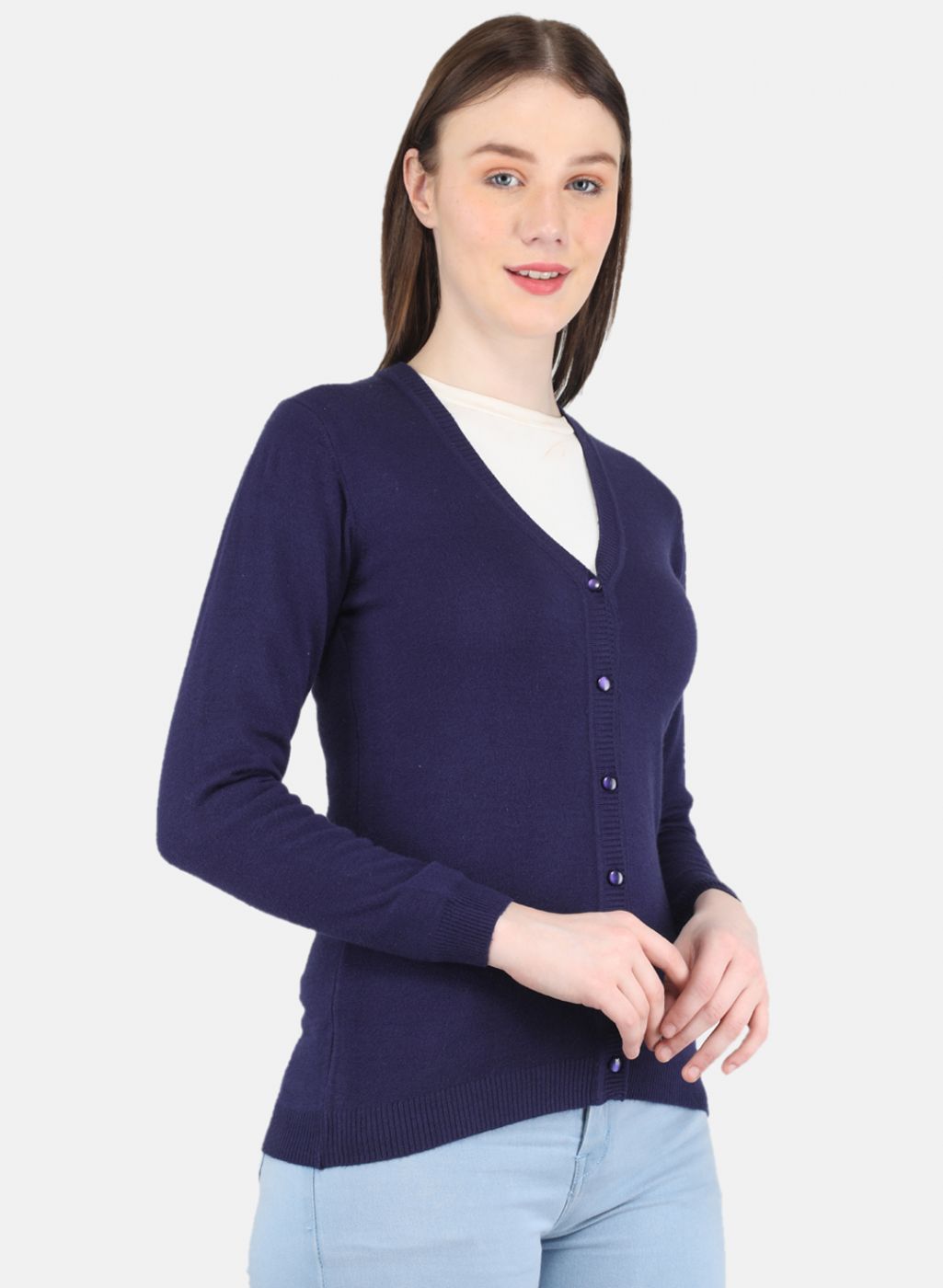 Women Blue Self Design Cardigan