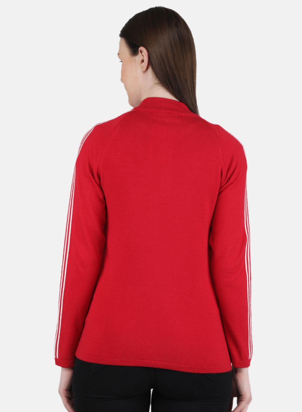 Women Red Self Design Pullover