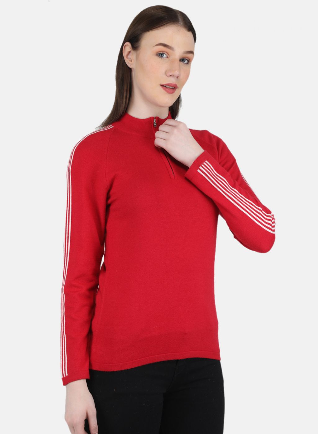 Women Red Self Design Pullover