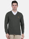 Men Olive Self Design Pullover