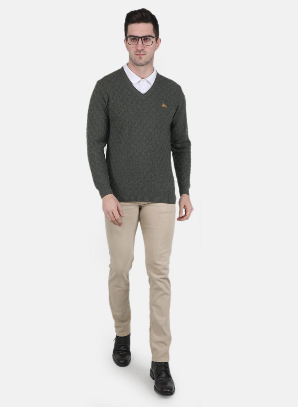Men Olive Self Design Pullover