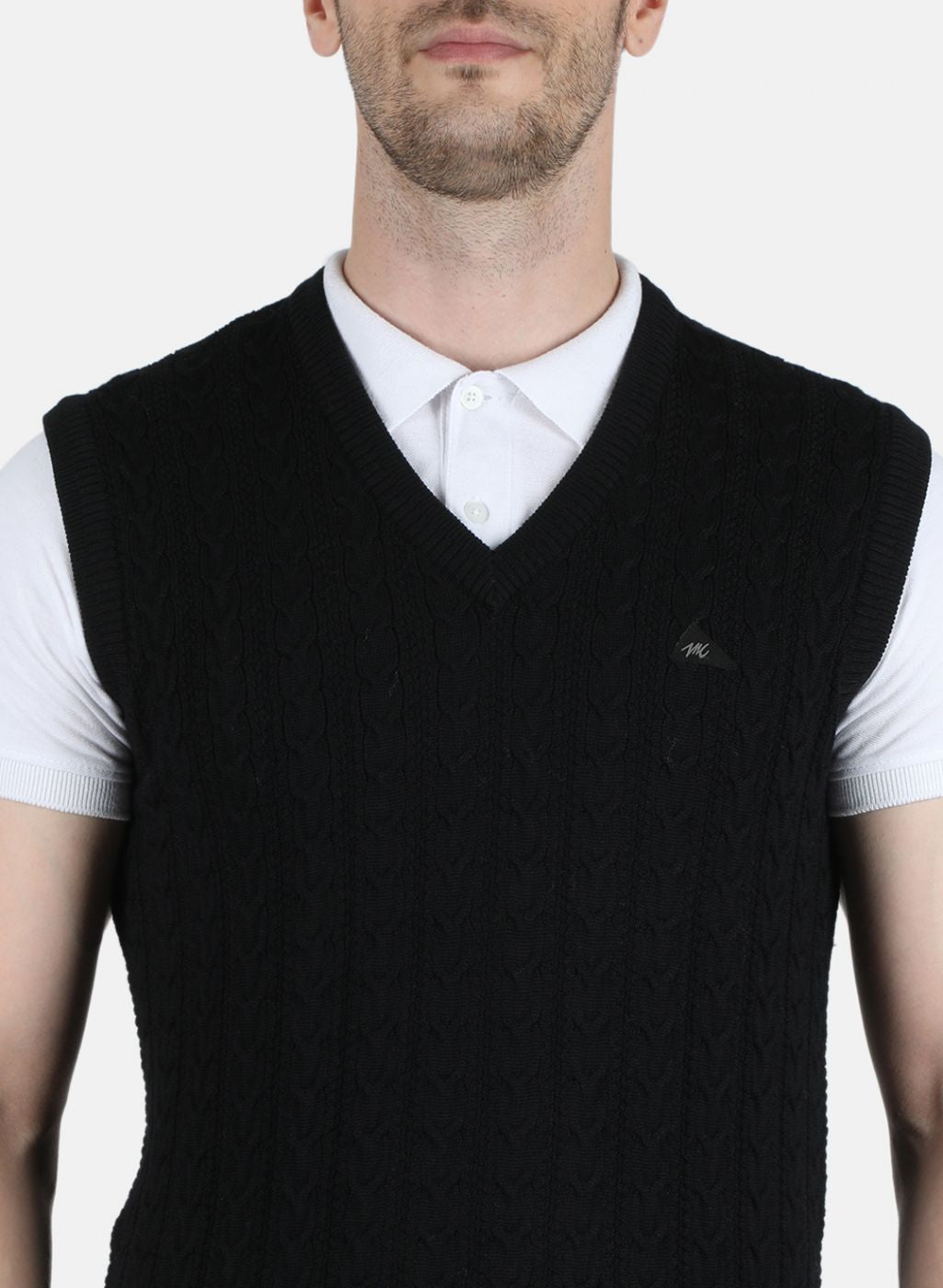 Men Black Self Design Sweater