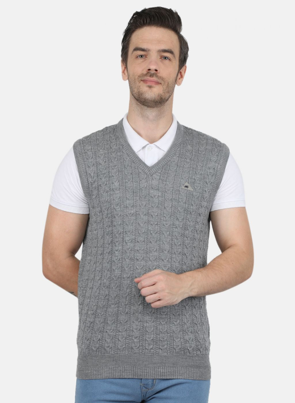 Men Grey Self Design Sweater