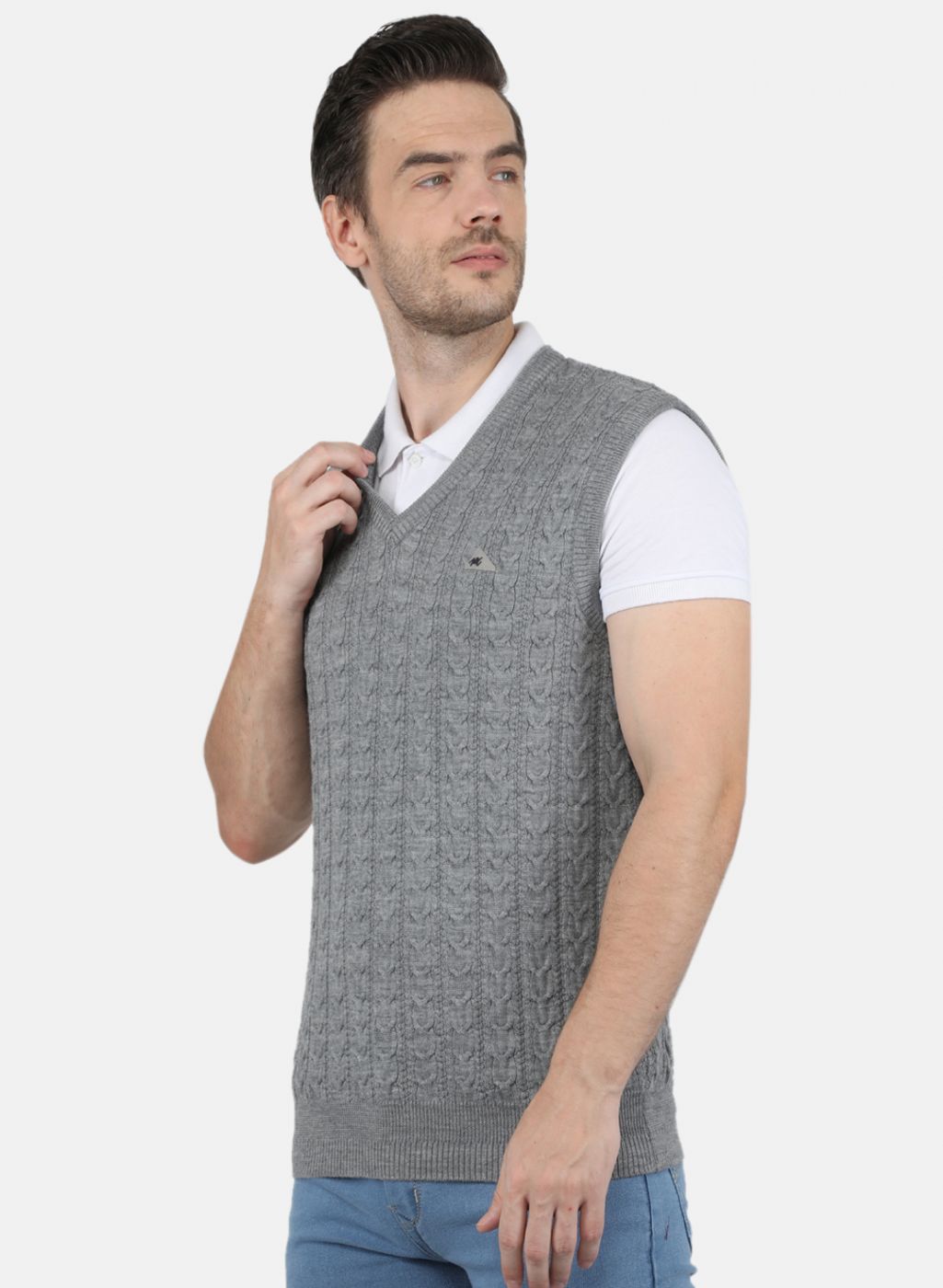 Men Grey Self Design Sweater