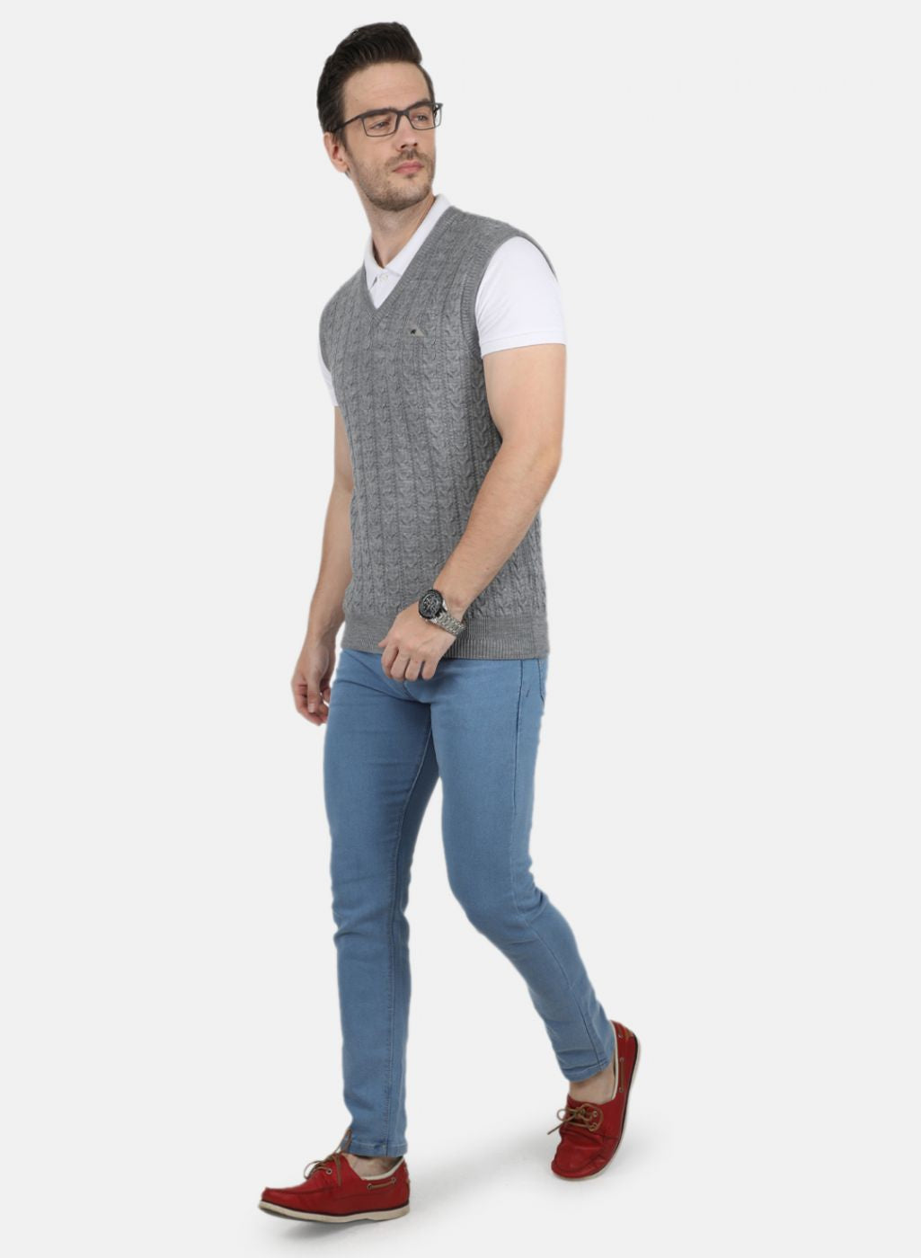 Men Grey Self Design Sweater